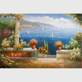 Akdeniz Bahçe Duvar Sanatı Deniz Manzara Yağlıboya Tablo Tatil Liman